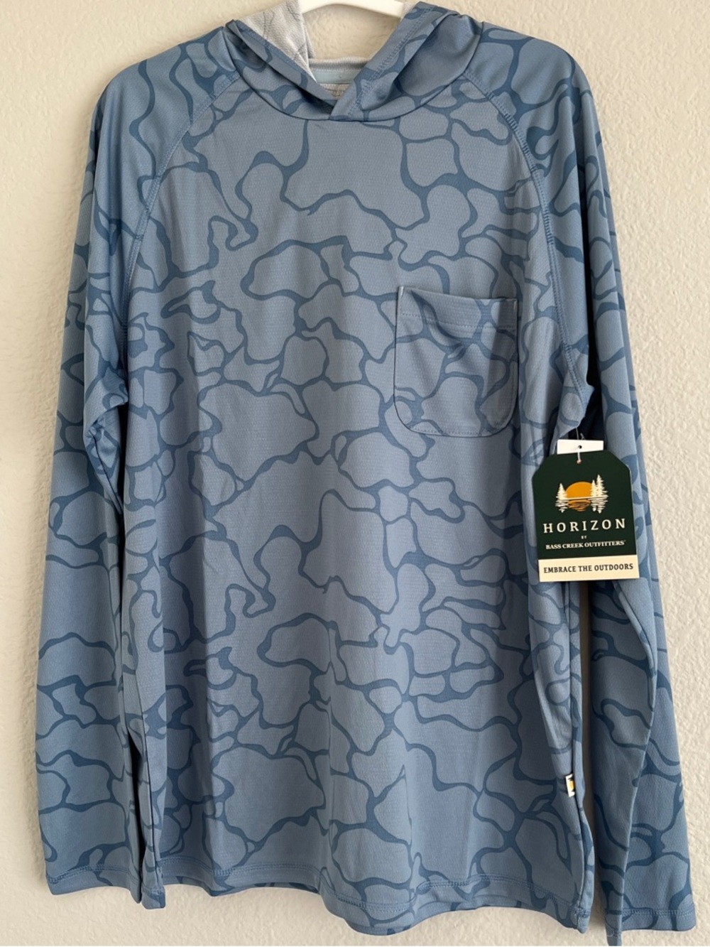 UPF 50 Long Sleeve Hoodie Men Sz L Ice Blue Horizon By Bass Creek Outfitter NEW